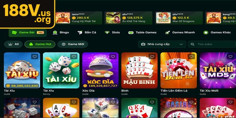 Game bài 188V là điểm đến hấp dẫn dành cho mọi tín đồ đỏ đen