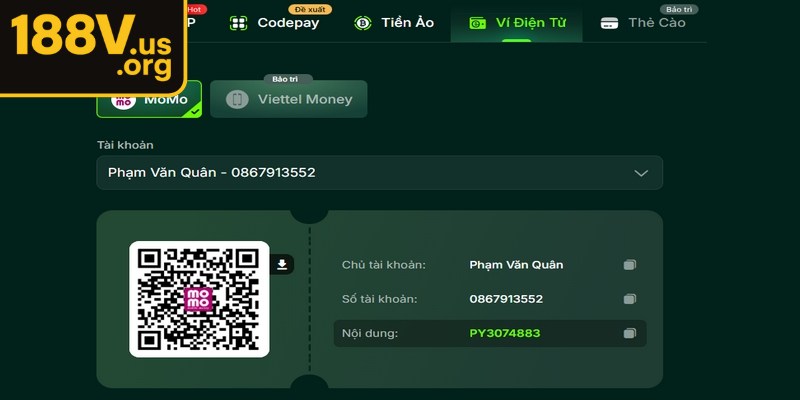 Nạp tiền qua app ví điện tử, không hạn mức và miễn phí 100%